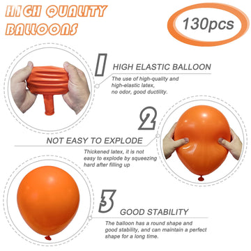 130Pcs Orange Balloons Different Sizes 18'' 12'' 10'' 5'' Balloon Garland Arch Kit Perfect For Birthday Party, Graduation, Baby