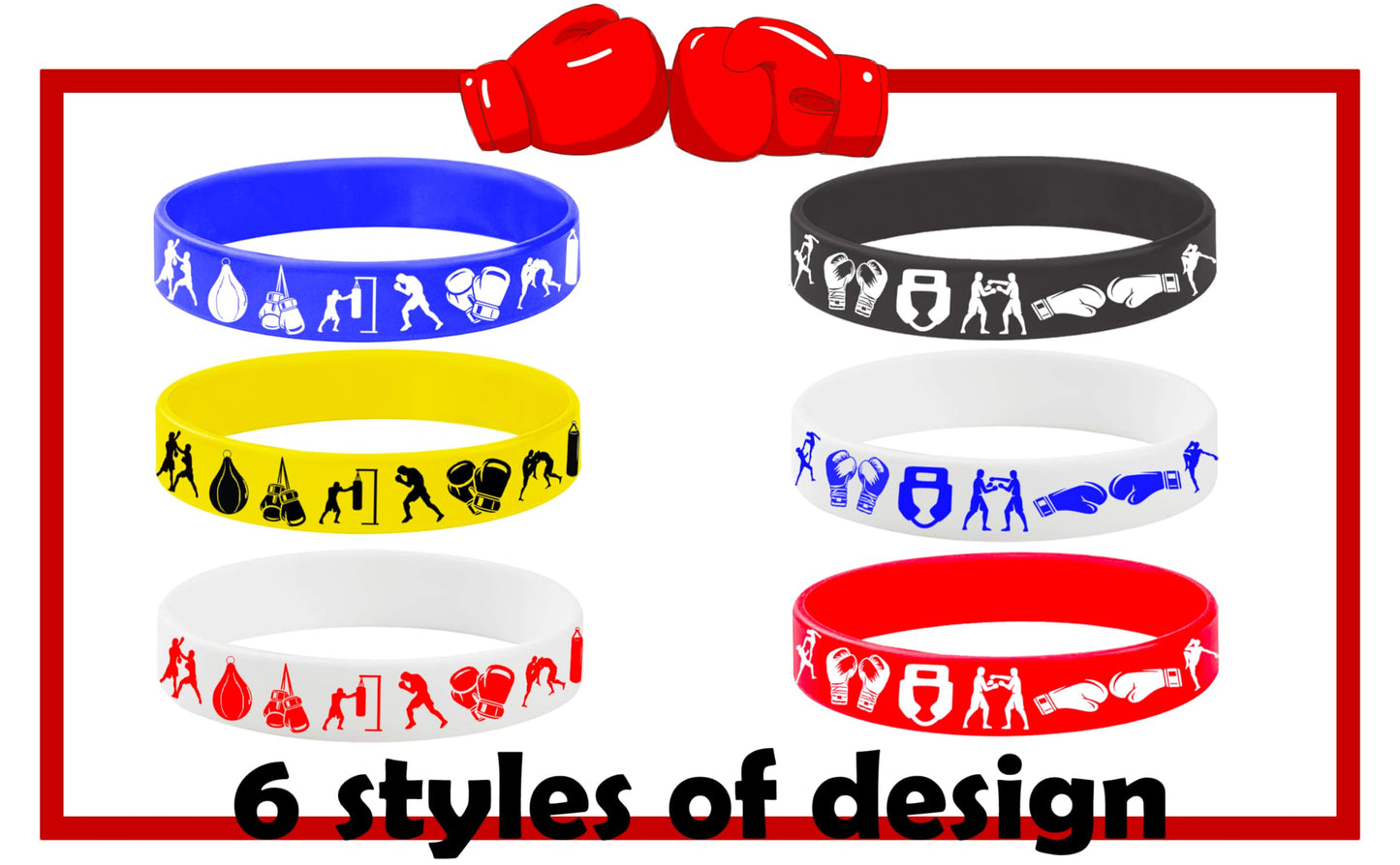 CupaPlay 24PCS Boxing Rubber Bracelets - Suitable for Boxing Fan Sports Match Themed Party Supplies Decorations Birthday Baby Sh