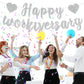RICHHHA Silver Glitter Happy Workiversary Banner - NO DIY - Black Work Anniversary Decoration, Pre-Strung Sign Bunting for Offic