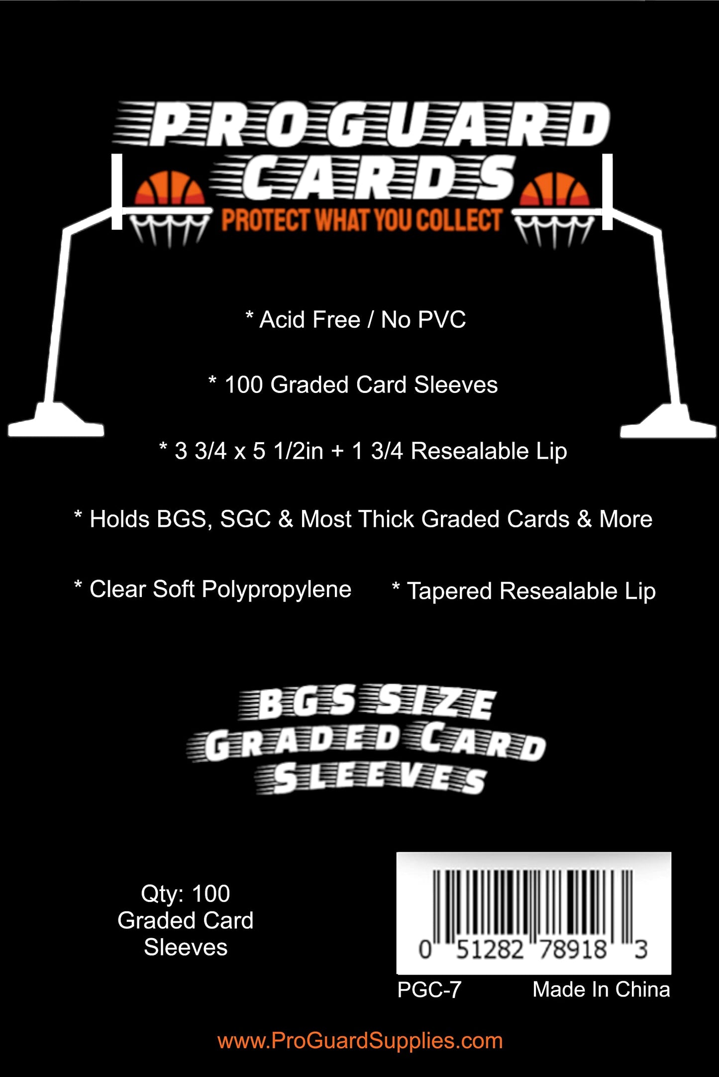 ProGuard Cards BGS Graded Card Sleeves - Clear Polypropylene, 3 3/4 x 5 1/2 in, 100 Sleeves, Model PGC-7