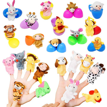 Easter Eggs With Mini Animal Finger Puppets Plush Toys, Kids Easter Basket Stuffers Party Favor School Classroom Rewards, Easter Egg Hunt Filler 12 Pack