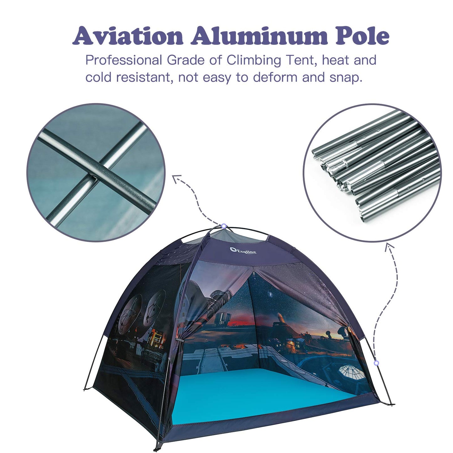 Exqline Kids Play Tent Indoor, Large Playhouse With Professional Aviation Aluminum Pole For Boys Girls, Indoor And Outdoor Space Theme Playing And Camping Tent, Gift For Kids - 60 X 60 X 46Inch