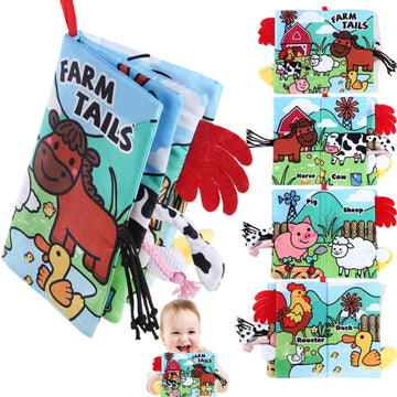 Chochumy Baby Books, Tummy Time Cloth Baby Toys 0-3-4-6-9-12 Months Touch Feel Soft Crinkle Sensory Book Farm Jungly Tails Girls