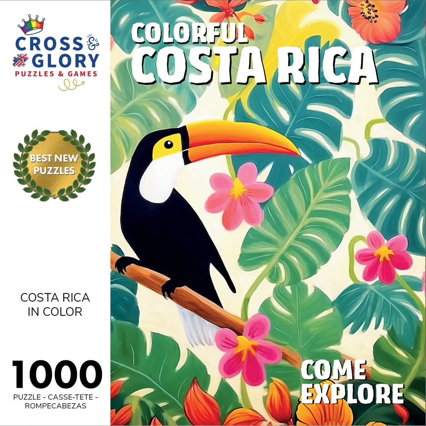 Cross & Glory - Costa Rica In Color - 1000 Piece Jigsaw Puzzle For Adults | Vibrant Tropical Forest & Toucan | Satin-Finished Travel Puzzle