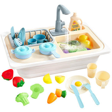 Beright Play Kitchen Sink Toys, Toddler Sink Toys with Upgraded Faucet, Pretend Play Toys Running Water, Perfectly Matched with 