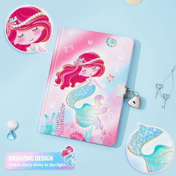 Kids Diary Set For Girls Mermaid Journal Kit - Kids Gold Foil Journal With Lock And Keys, Girls Mermaid Diary, Private Diary A5 Lined Writing Notebook, Birthday Christmas Gift Set With Pen & Stickers