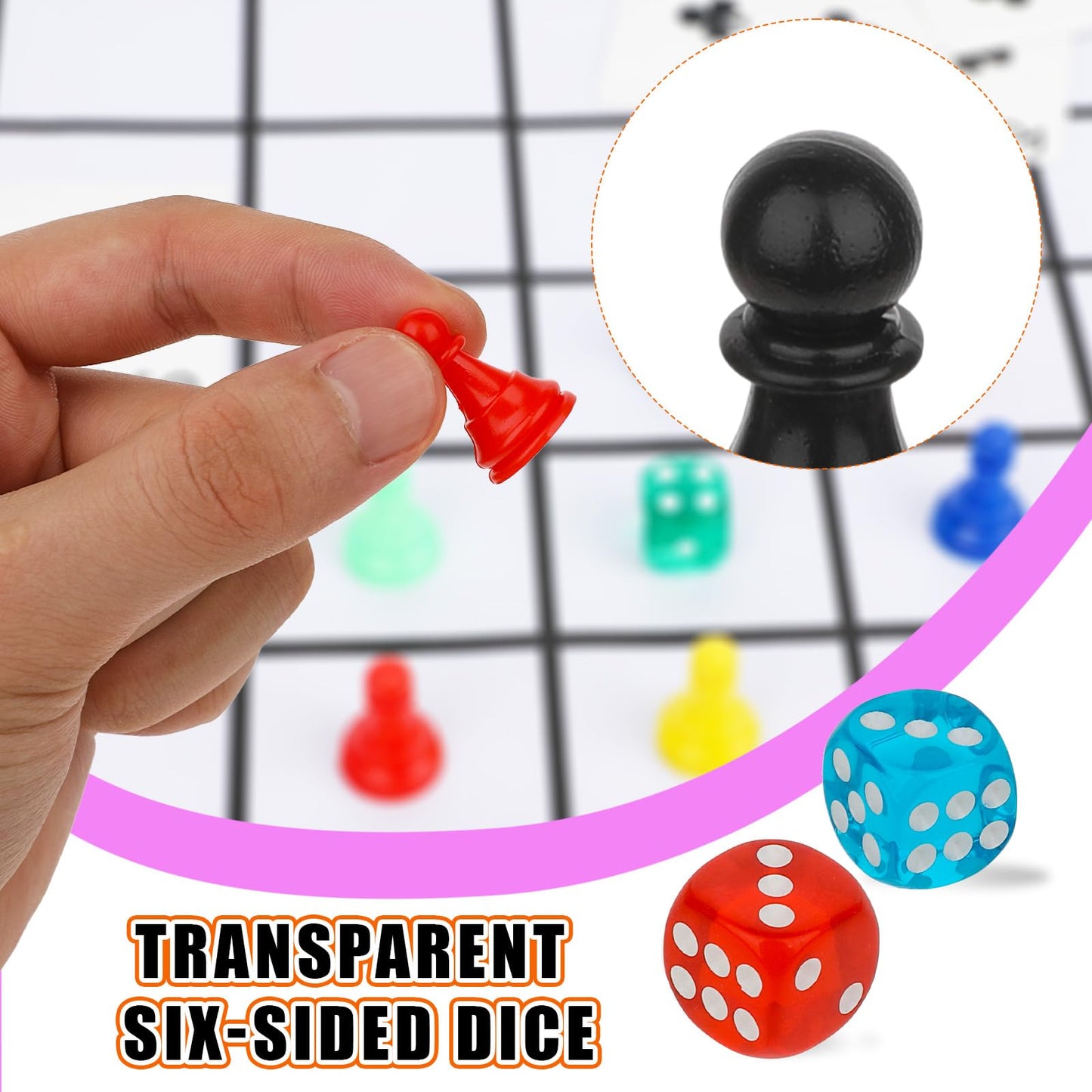 28Pcs Multicolor Board Game Pieces, Game Pawns Include 24 Chess Pieces And 4 Dices Game Pieces For Board Games Plastic Chess Che