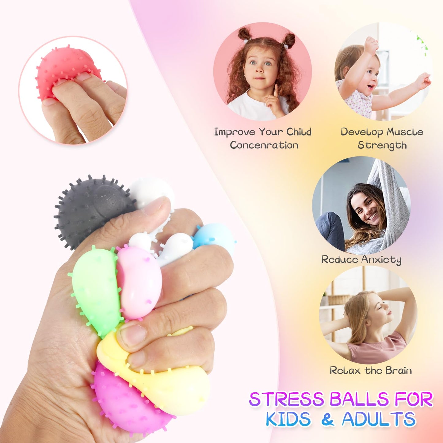 32 Pack Mini Spiky Stress Balls, Stretchy Fidget Toy For Anxiety Stress Relief, Pull Stretch Sensory Dough Soft Fidget Squishy T