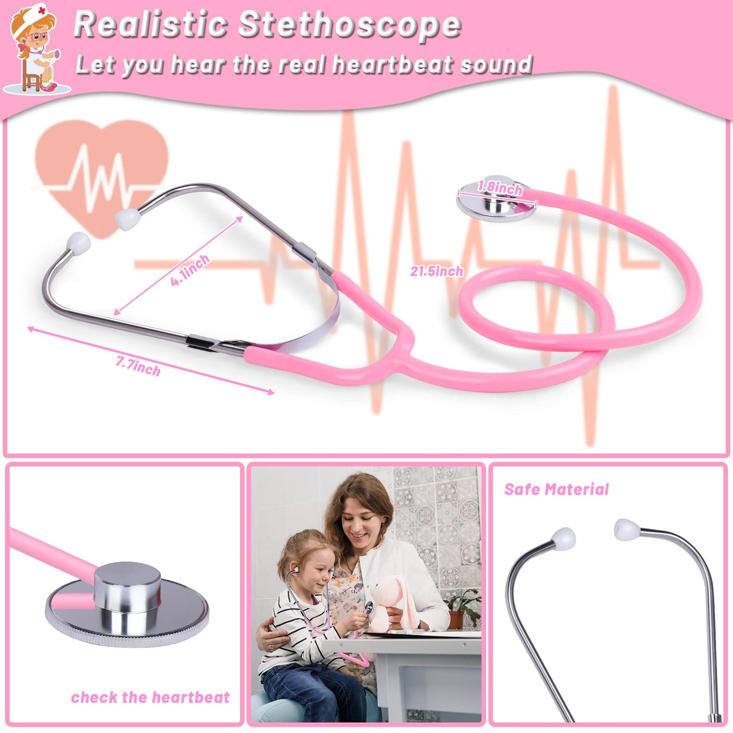 Magic4U Kids Doctor Costume Kit with Real Working Stethoscope and Carry Case, 34 Pieces Pretend-n-Play Realistic Medical Dr Toys