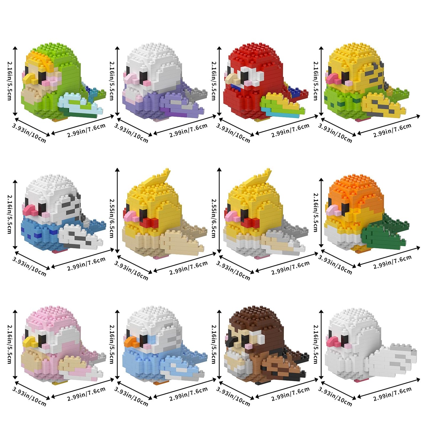HJPLPXH Parrots Micro Mini Building Block Sets Birthday Gift for Kids  Animals Buildling Model Kits  Mini Bricks Birds Series Toys for Kids(12 Boxes)
