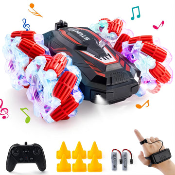 WJWMIRC RC Stunt Car, Double-Sided 360 Flips, 4WD 2.4 GHz Gesture Sensing RC Cars with Cool Lights and Music, for Boys Aged 6-12