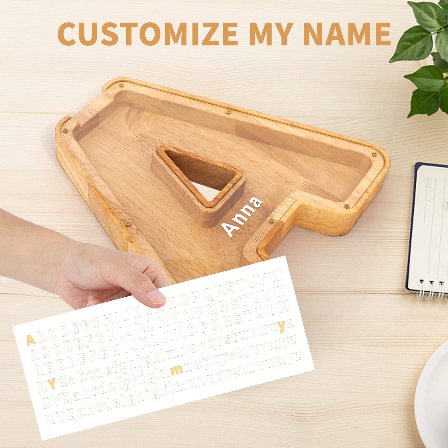 Wood City Letter Piggy Bank For Adults Boys Girls Kids, Wooden 9 Inch Large Personalized Bills And Coins Bank Money Box, Customi
