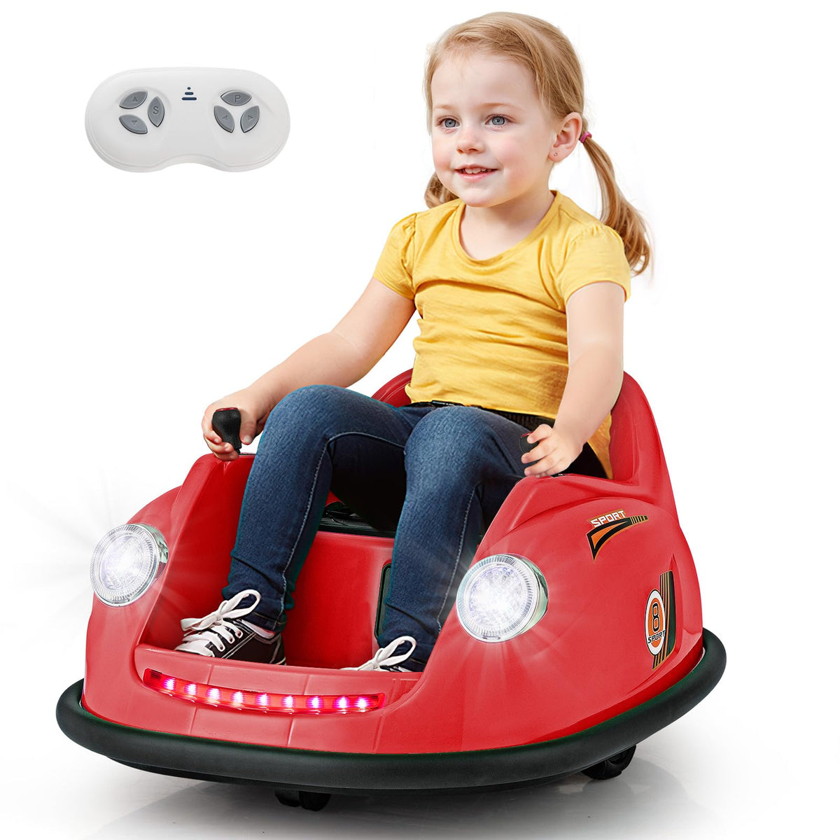 Costzon Bumper Car for Toddler, 12V Electric Kids Ride on Bumper Car with Remote Control, 360 Degree Spin, LED Lights, Music, Ba