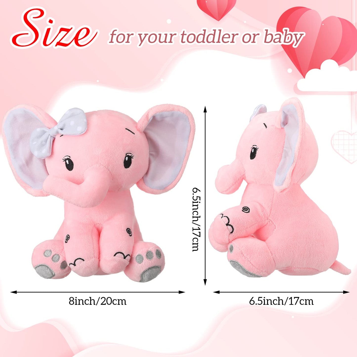 Zomiboo 3 Pieces Elephant Stuffed Animal 8 Inch Baby Stuffed Elephant Animal Plush Toy Gift Baby Girl Boys Bed Decor (Lovely Sty