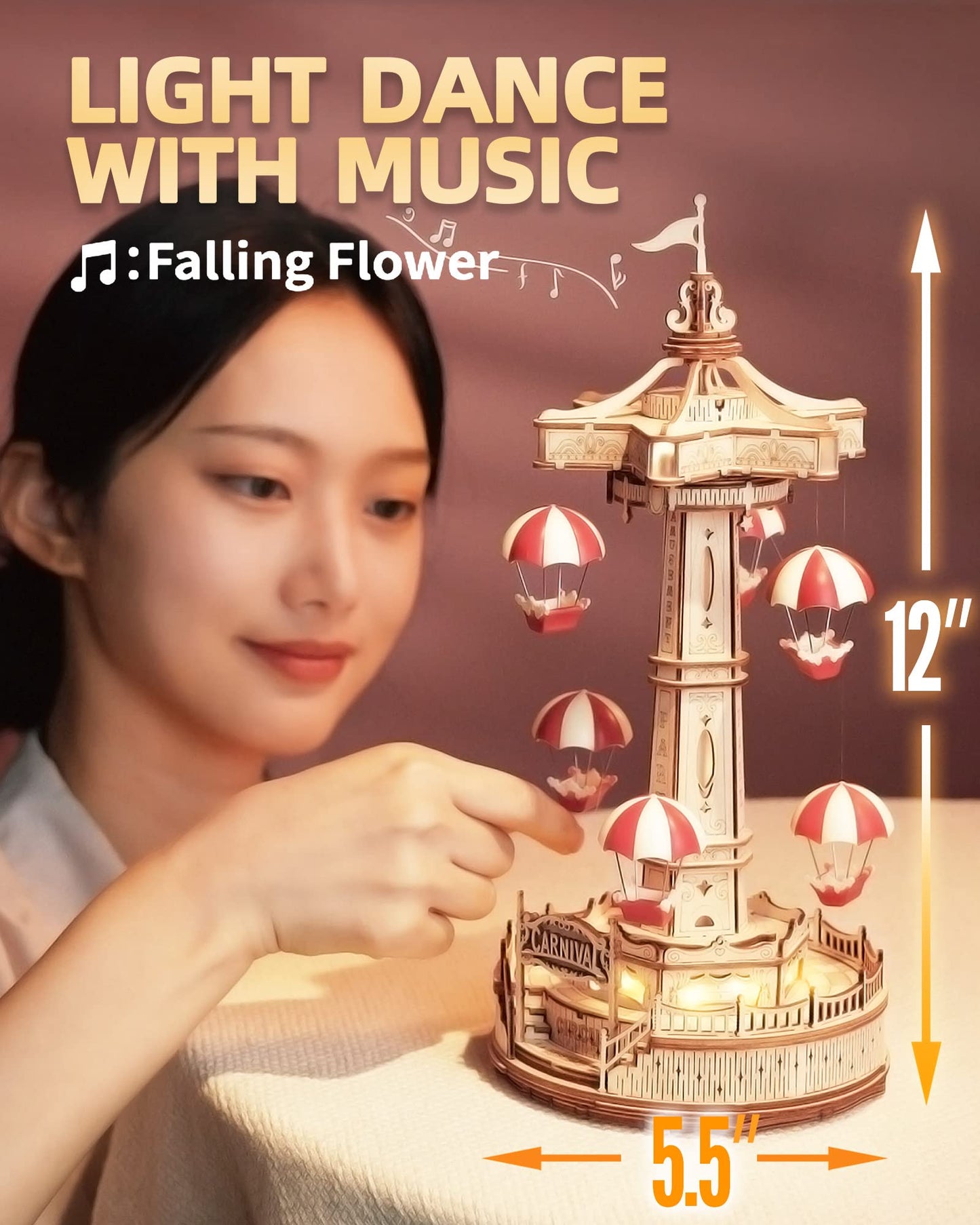Rokr 3D Wooden Puzzles For Adults-Led Wooden Music Box Kits-Wood Model Kits To Build-3D Puzzles For Kids And Adults-Christmas Stem Toy Gifts