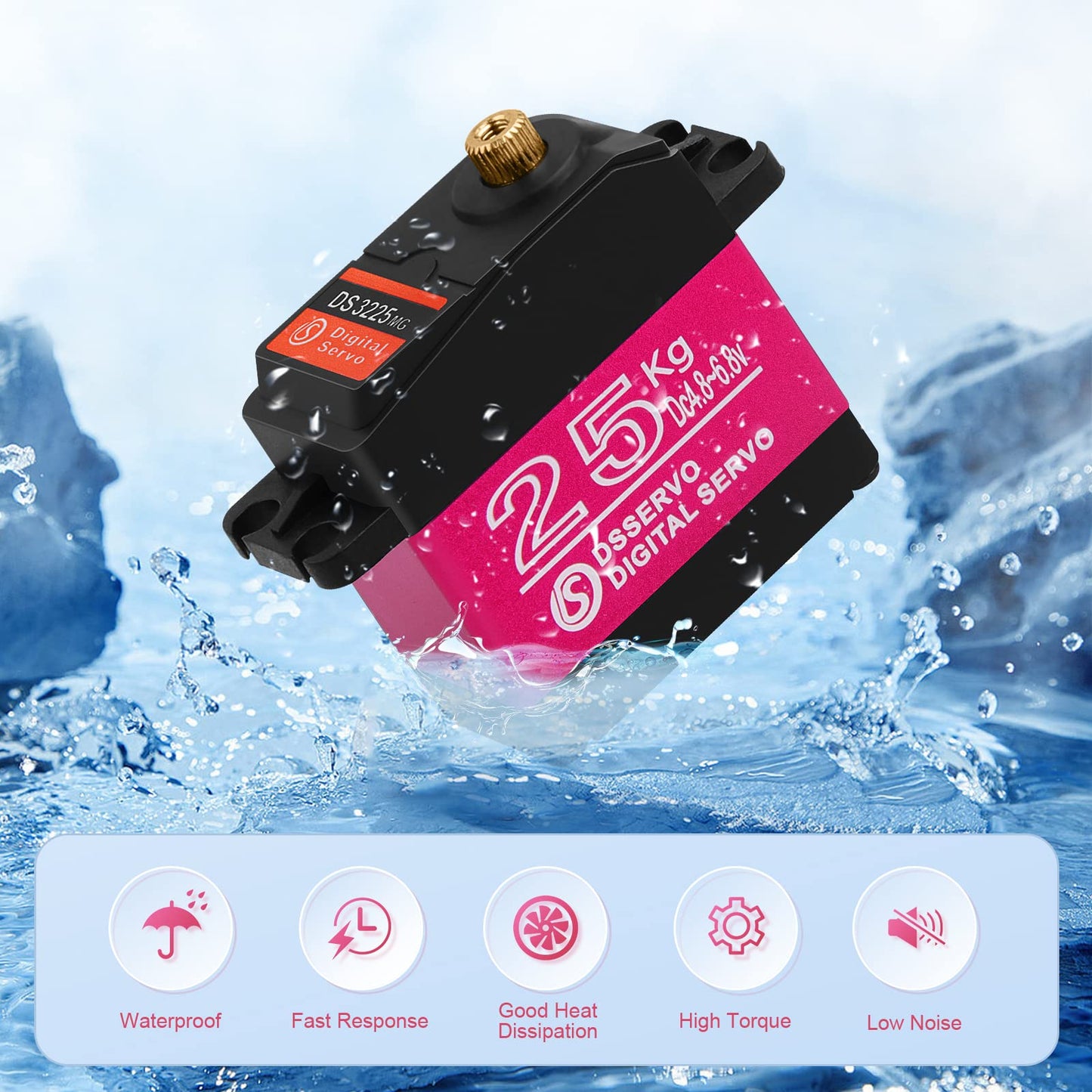 25Kg High Torque Rc Servo Digital Servo Full Metal Gear Waterproof With 2 25T Servo Horn Compatible With 1/6,1/8, 1/10, 1/12 Rc