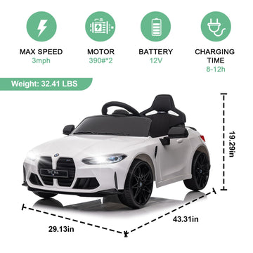Okybaby 12V Kids Ride On Toy Car Authorized By Bmw M4, Kids Electric Car W/Parents Remote Control, Three Speed Adjustable, Usb,