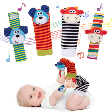 Padonise 4 Pack Baby Wrist Rattles Rattle Socks Set Baby Socks Animals Development Toys For Toddlers 1-3 Early Learning Toys For Babies Infant Sensory Toys Newbron Gift Set Birth Gifts For Baby