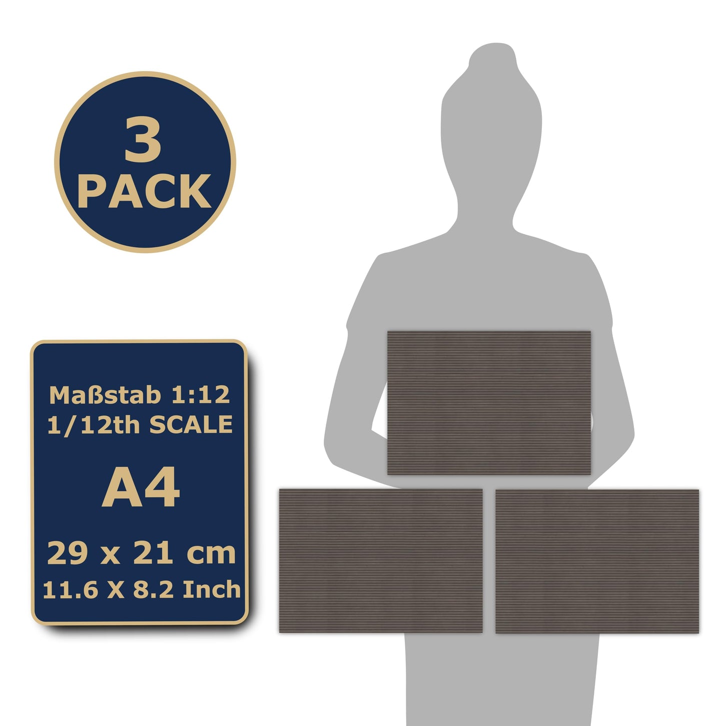 3 Sheets Self-Adhesive Wall Cladding for Dollhouse 1:12 Scale (Wood Peneele Dark Brown)
