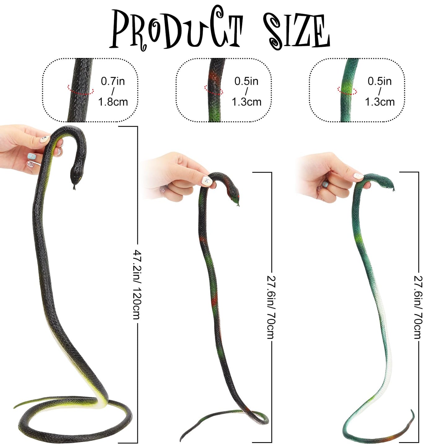 Hfatmos 3 Pcs Realistic Rubber Snakes Colorful, Plastic Snakes, Prank Snake Toys For Party, Tricking People, Kids Playing, Garde