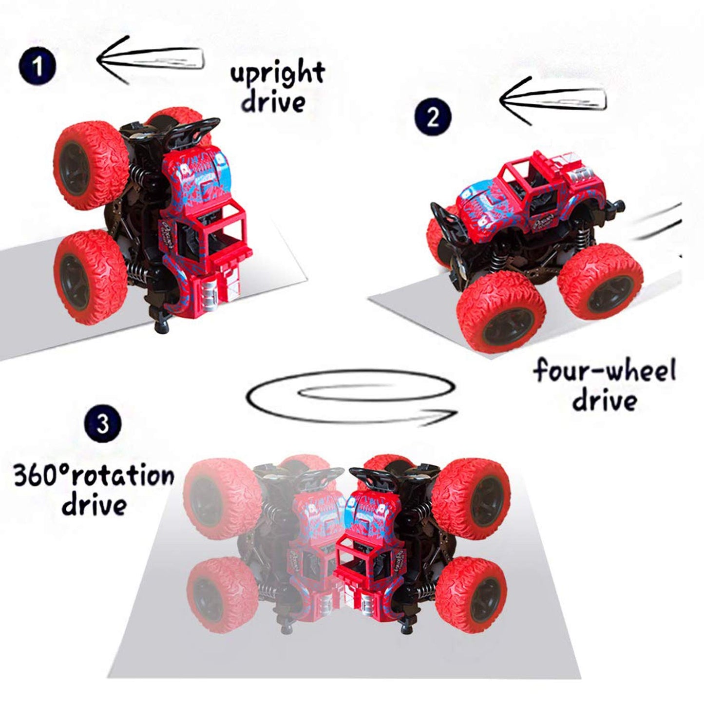 4 Pack Monster Truck Toys - Friction Powered Push and Go Toy Cars, Inertia Car Toy Set Stunt Toy Vehicles, Birthday Party Suppli