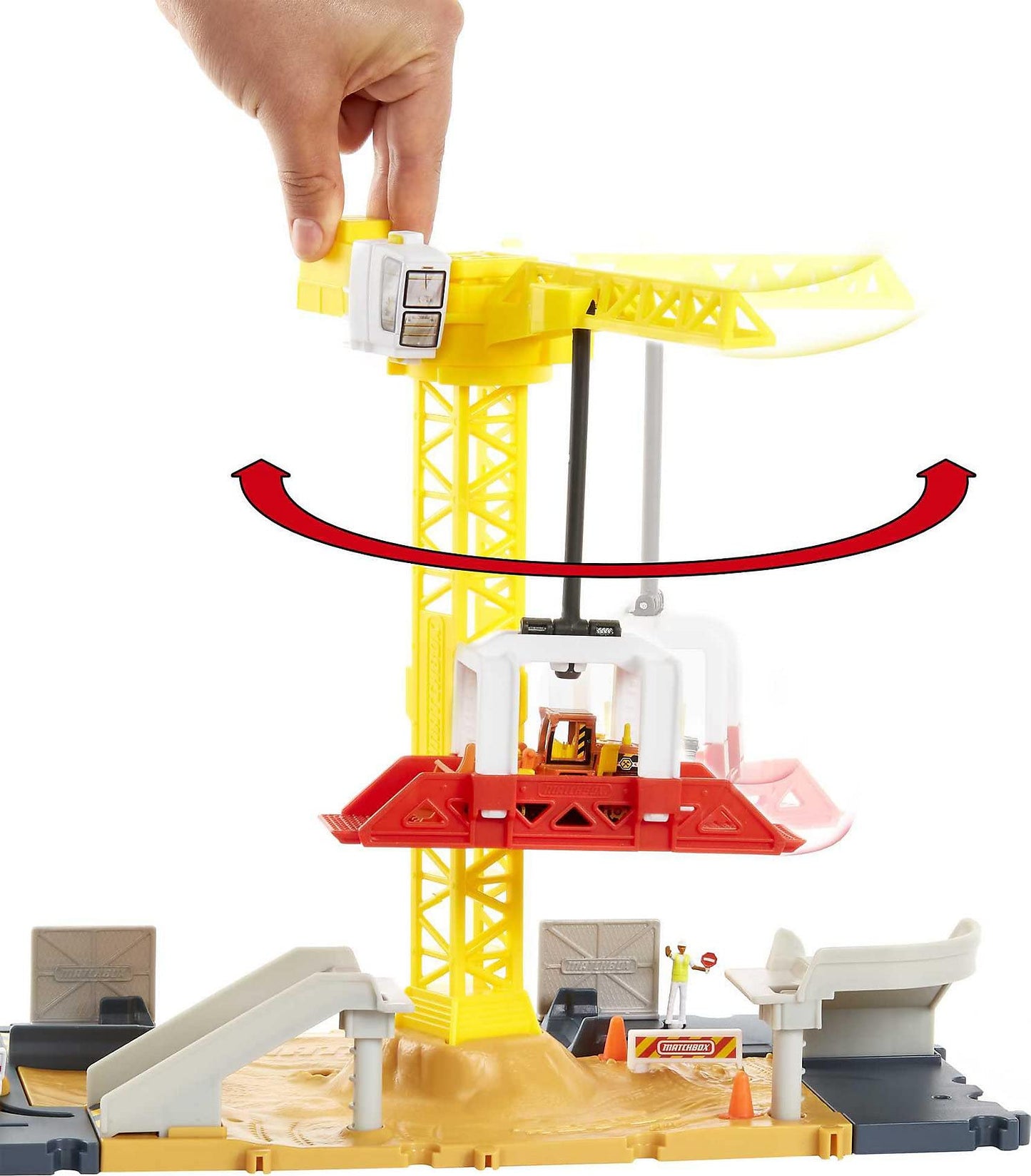 Mattel Matchbox Action Drivers Construction Playset with Moving Crane, Large Plastic Toy, Includes Bulldozer for Kids 3+