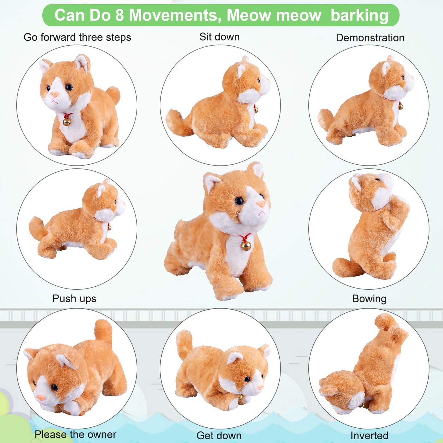Yellow Robot Cat Plush Cat Stuffed Animal Interactive Cat Meow Kitten Touch Control, Electronic Cat Pet, Robotic Cat Cat Kitty Toy, Animated Toy Cats For Girls Baby Kids L:12'