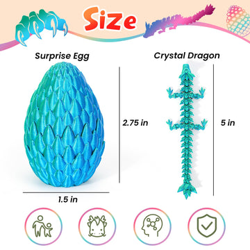 Shuwnd 4Pcs 3D Printed Dragon Eggs With Dragon Inside,Mini Easter Eggs Articulated Crystal Dragon Fidget Toys,Easter Basket Stuf