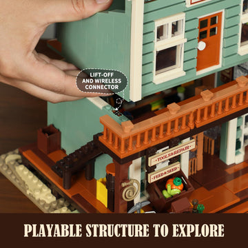Funwhole Western General Store Lighting Building-Bricks Set - 1895 Pcs The Old West Town Collection Display Set For Adults And West Lovers