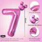 40 Inch Hot Pink Number 7 Balloon & Mini Mouse Head Balloon, 7Th Birthday Party Decoration Balloons, Cartoon Mouse Birthday Part
