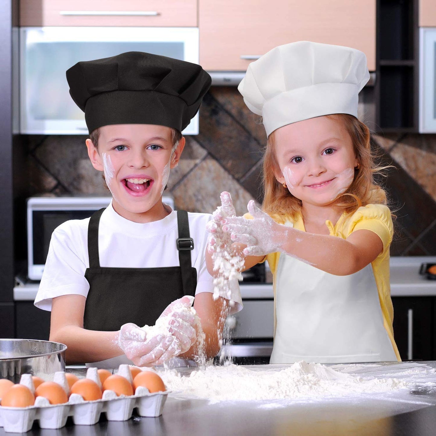 Chengu 6 Pcs Kids Apron And Chef Hat Set Adjustable Child Apron With 2 Pockets For Boys Girls Toddler Cooking Baking Painting Ki