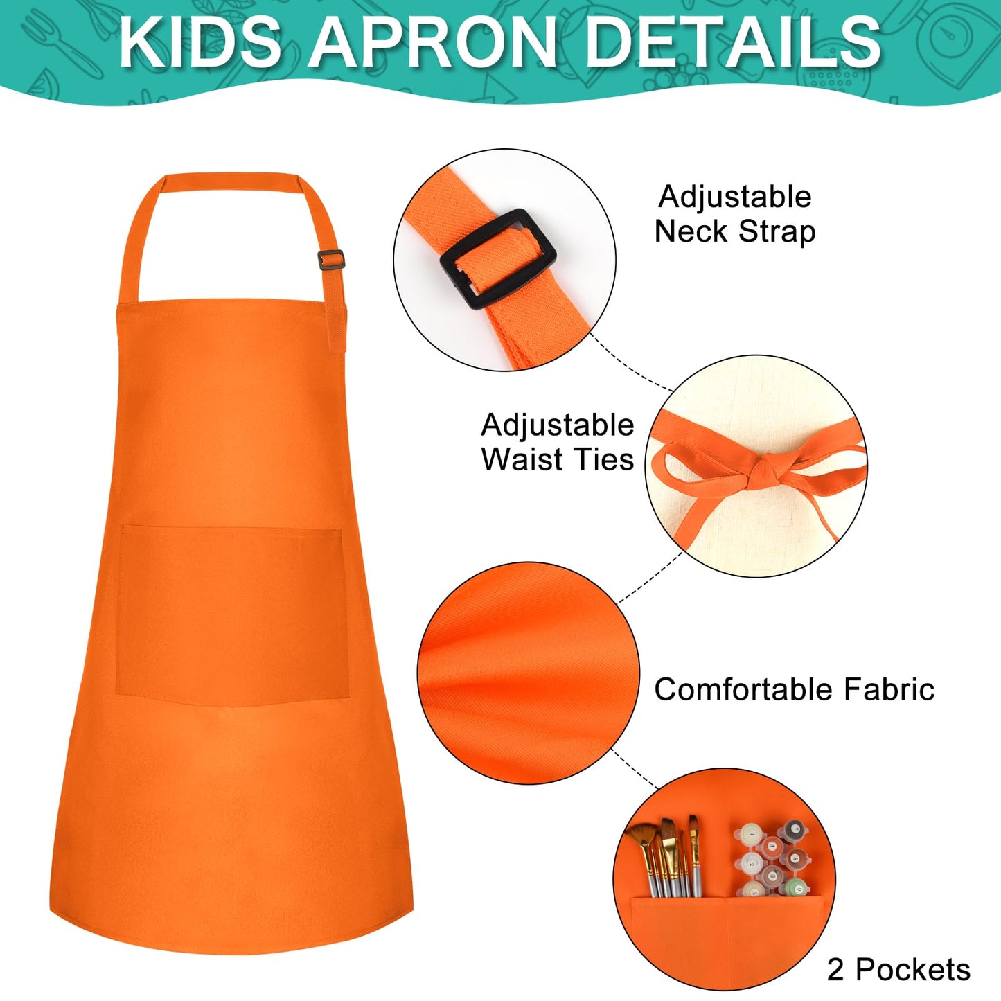 PLULON 15Pcs Kids Aprons Painting Aprons for Kids Aprons for Kids Bulk, Paint Apron Adjustable Children Chef Aprons with 2 Pocke