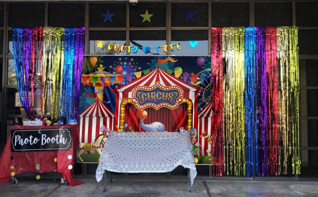 8X6Ft Red Circus Backdrop Amusement Park Tents Stratus Playground Carnival Carousel Kids Boy Girl 1St First One Birthday Party B