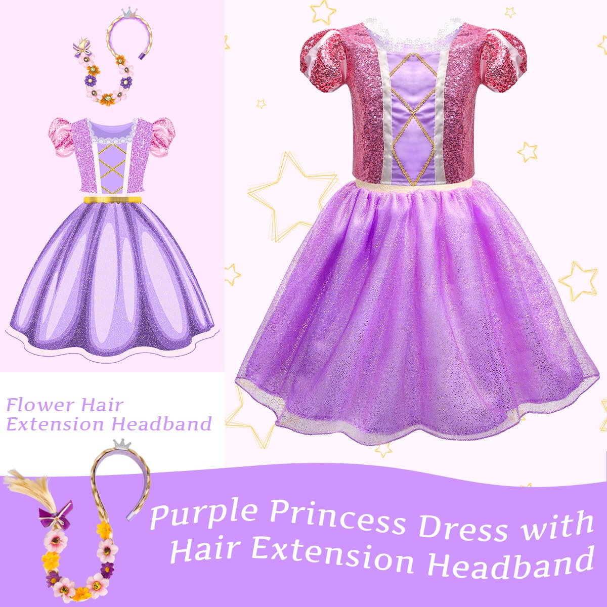 Meland Princess Dress Up - Dress Up Clothes For Girls With Toys,Christmas Birthday Gift For Toddler Girls 3,4,5,6,7,8 Years