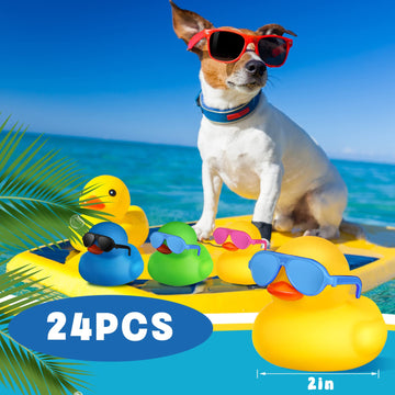 24 Pcs Mini Rubber Ducks With Sunglasses, Rubber Ducks In Bulk Valentine Duck Bathtub Toys For Cruise Valentines Kids Classroom Gift Exchange(Yellow, Blue, Pink, Black, Green, Eyeglasses)