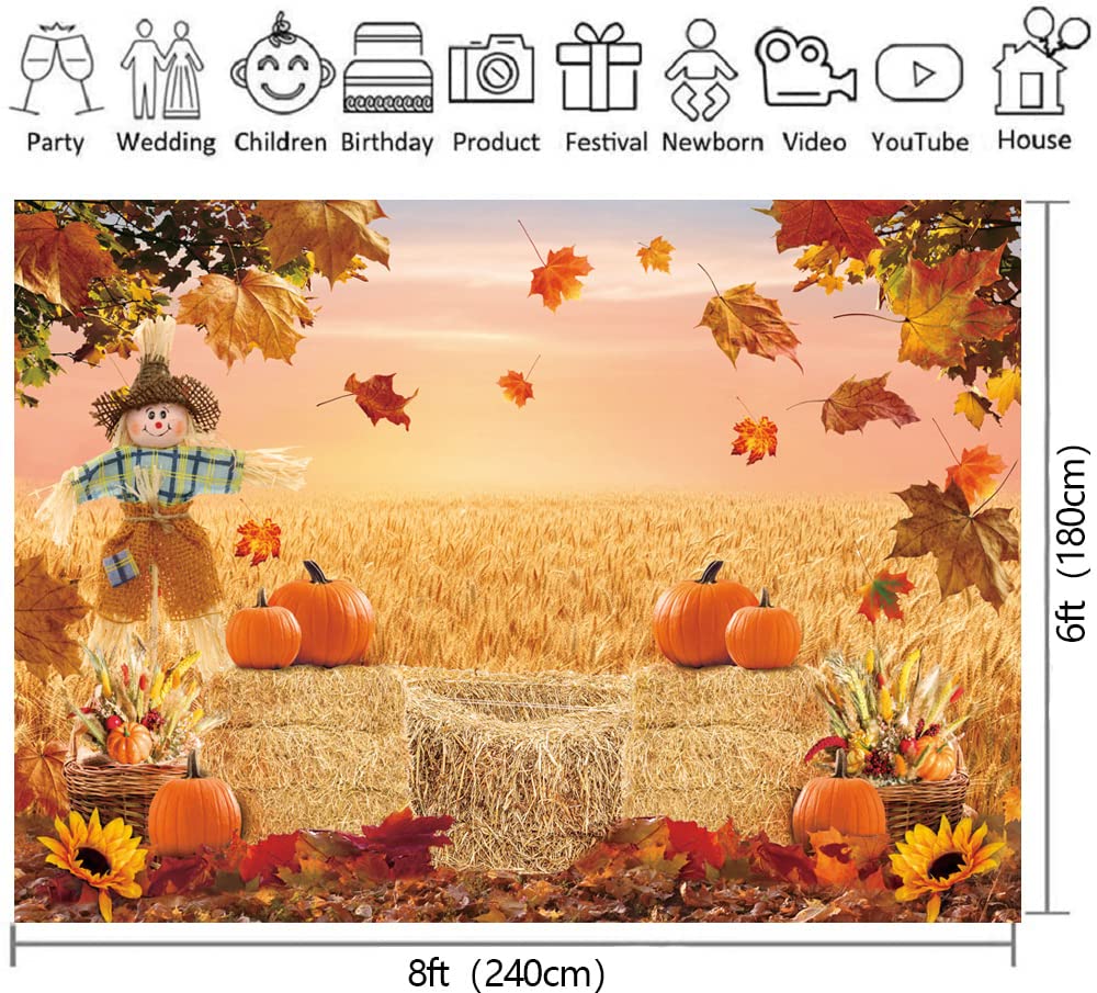 Autumn Photography Background Thanksgiving Harvest Barn Party Backdrop Pumpkin Maple Leaf Hay Wooden Decor Baby Shower Cake Tabl