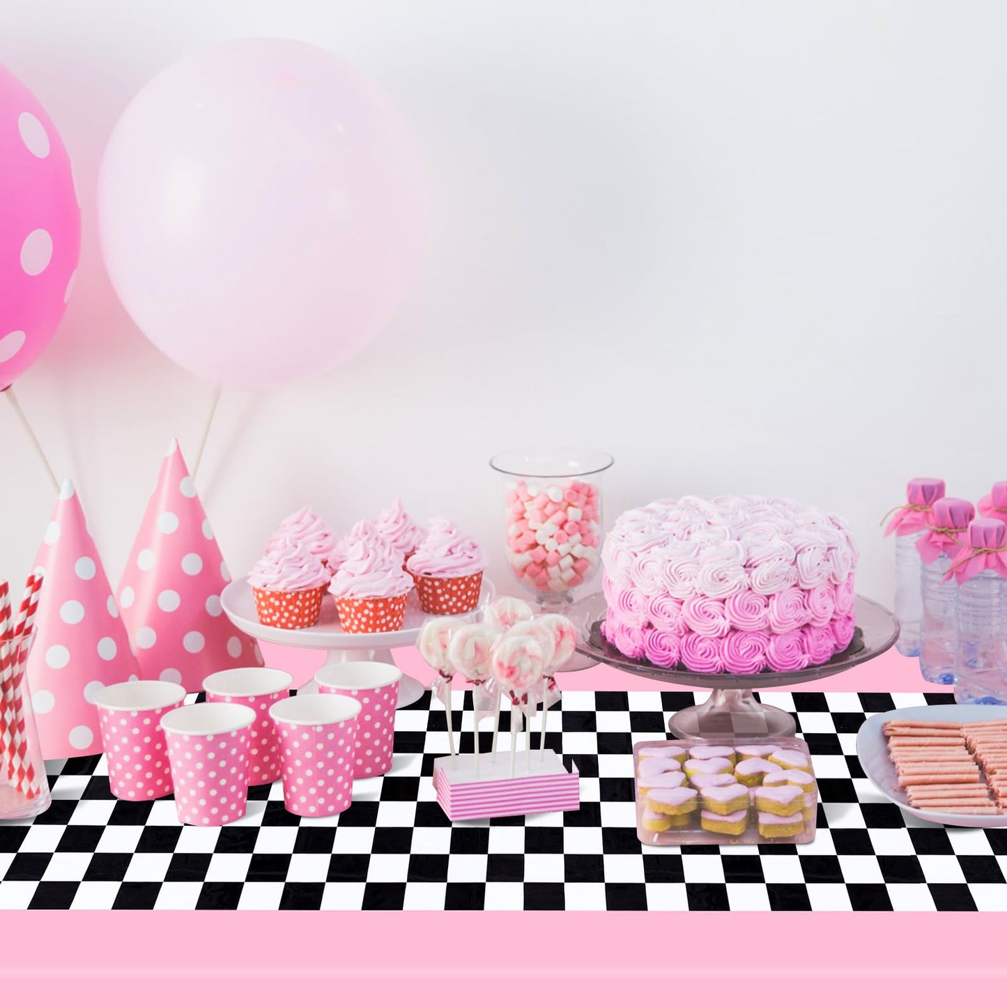 Tallew Checkered Car Party Supplies Disposable Tablecloth Plastic Table Cover Black And White Checkered Race Table Runner For Ra