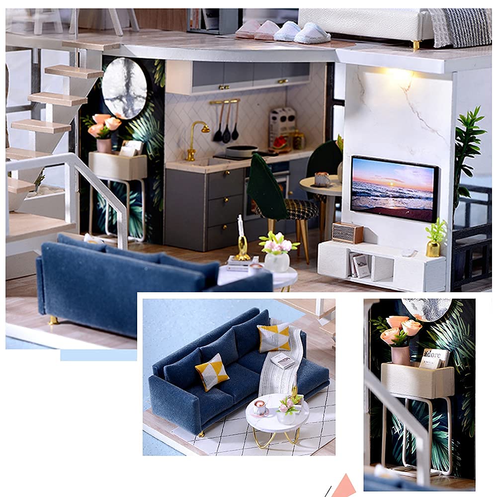 Lannso DIY Dollhouse Miniature Wooden Furniture Kit, 24.9x19.5x16 cm, Resin, L32 Color, with Music Box & Dust Proof Cover