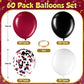 Sratte 60 Pcs 12 Inch Balloons Kit Confetti Latex Metallic Balloons With 2 Rolls Ribbon Party Favor For Memorial Day, Birthdays, Fourth Of July, Halloween Decorations(Black, Red, White)