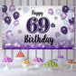 LASKYER Happy 69th Birthday Decorations,69th Purple Balloon Large Birthday Banner Backdrop Sign,69 Years Old Bday Party Supplies
