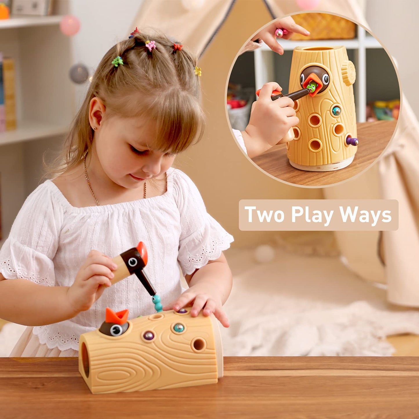 TOP BRIGHT Montessori Woodpecker Worm Toy - Magnetic Bird Feeding Game for Kids Age 2-4, Multicolor, Fine Motor Skills Development