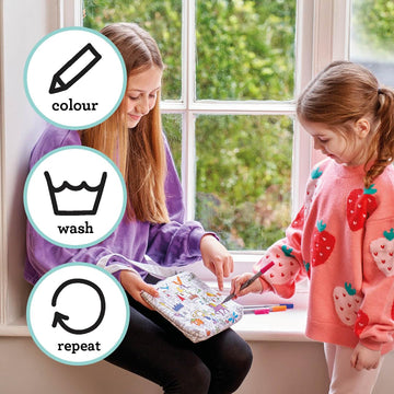 eatsleepdoodle Fairy Tale Coloring Crossbody Bag for Kids w/ 10pk Washable Markers for Kids - 8.5x7in Kids Color-in Crossbody Ba