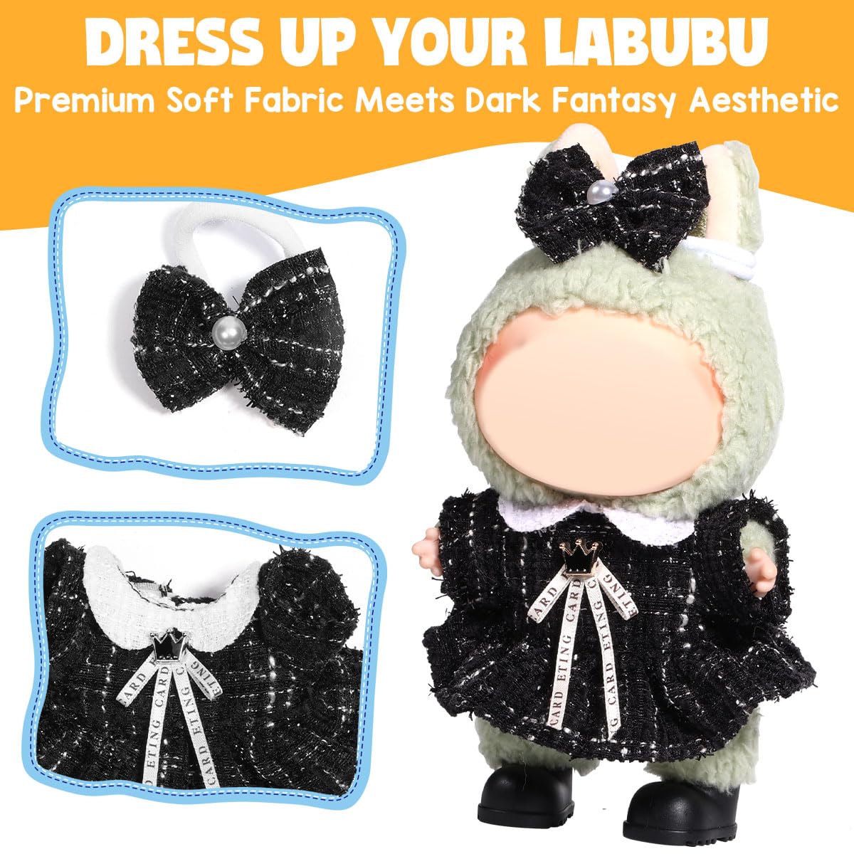 AICase for Labubu Clothes/for Labubu Outfits Clothes Set for 17cm Lububu Doll 2 Piece enhanced Dresses Set elegant Clothing for LA BUBU Girls Stylish Adorable Dolls Clothes Accessories (No Doll)_02