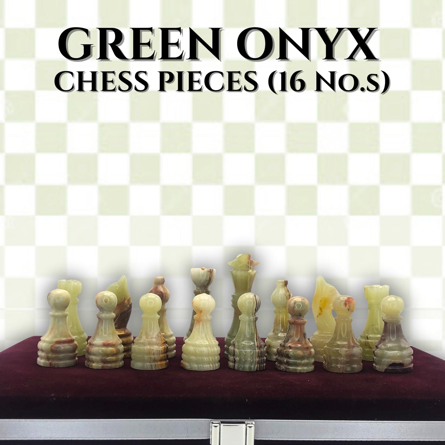 Handcrafted enhanced Marble Chess Pieces Set - Elegant 32-Piece Replacement for 12-15 Inch Chess Boards Storage Box (White and Green)