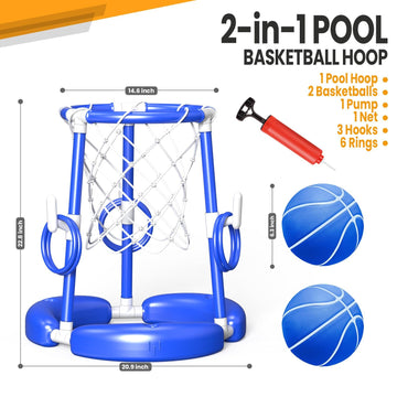 SpringFlower Pool Basketball Hoop, Summer Swimming Pool Floating Basketball Pool Toy, 2 in 1 Kids & Adults Summer Pool Outdoor P