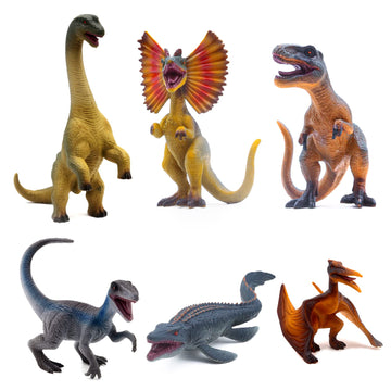 Sienon 6.3 Inch Jurassic Dinosaur Toy Figures, Realistic Dinosaur Toys Set Dilophosaurus Blue Velociraptor T-Rex Mosasaurus Brachiosaurus Pterosaur Dinosaur Figurines For Dino Party(6Pack Dinosaur)