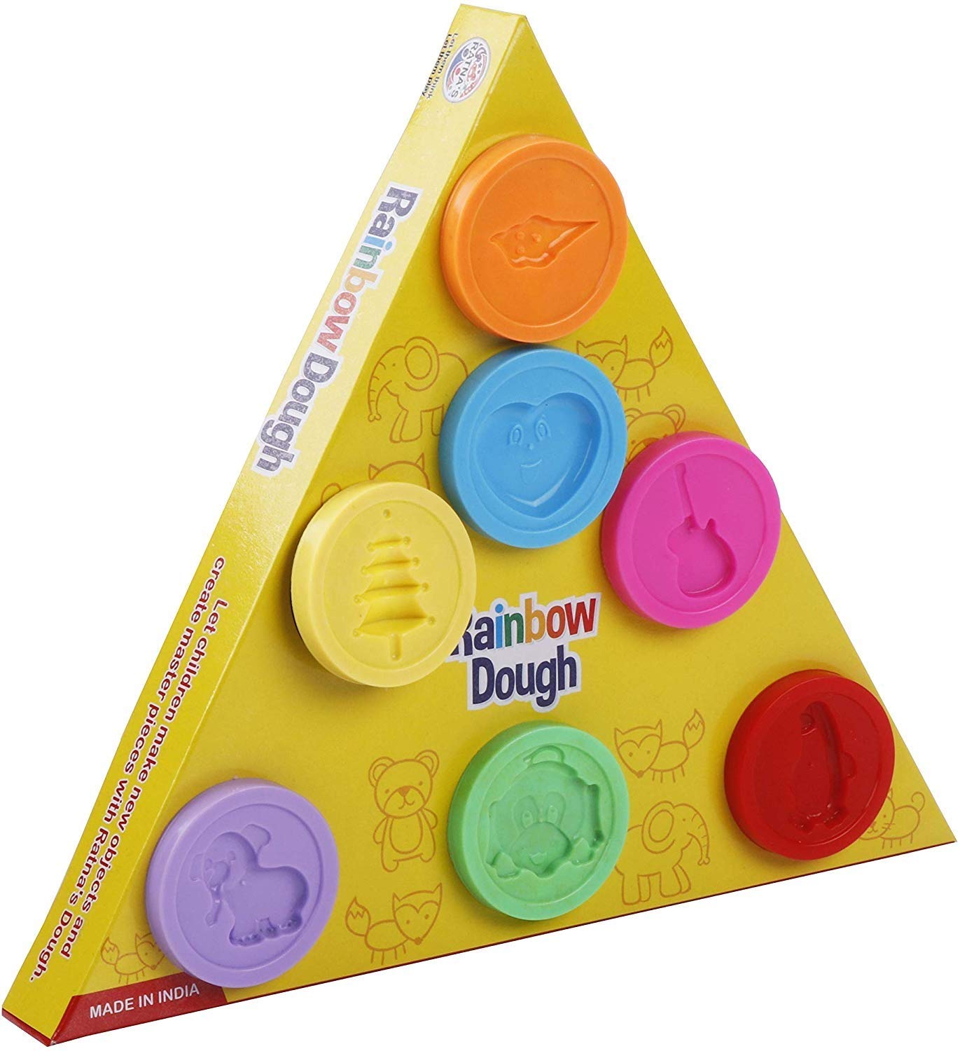RatnaS Rainbow Dough Clay Set 7In1 For Kids To Mould And Create Different Objects (7 Dough Containers And 3 Moulds)