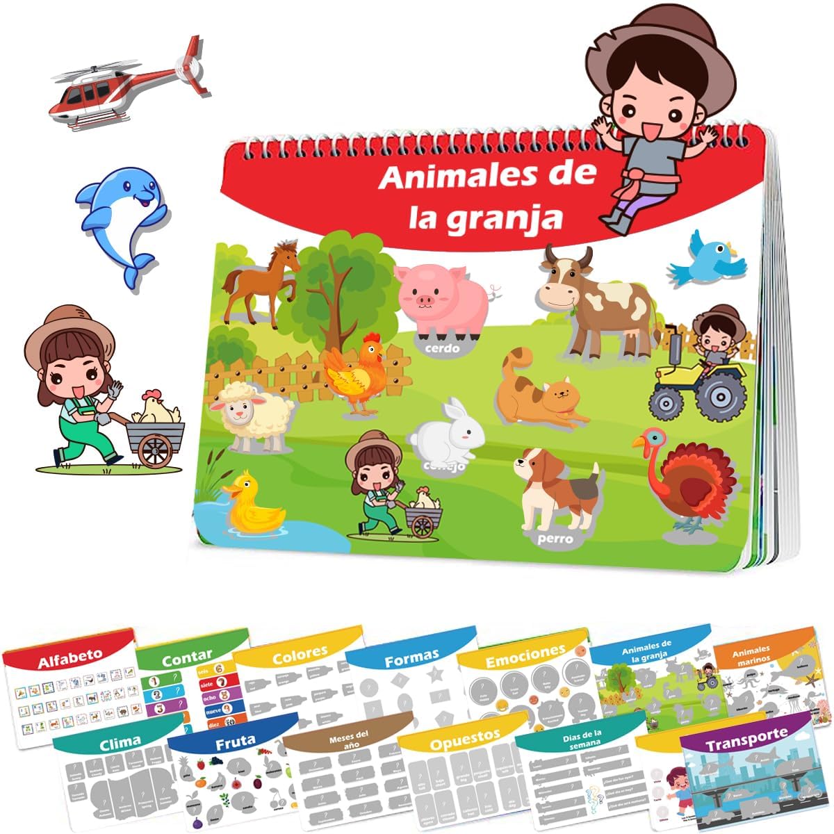 Magictodoor Spanish Busy Book for Toddlers, Montessori Preschool Learning Activities, 14 Bilingual Themes (English/Spanish)  Qu