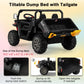 Costzon Ride On Dump Truck With Remote Control, 12V Electric Kids Utv W/Electric Dump Bed, Rocking Function, Shovel, 4 Spring Suspensions, Wireless Design, 2-Seater Ride On Car Gift For Kids (Black)