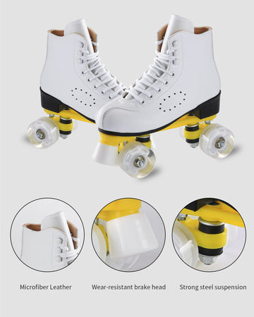 Ugboiu Roller Skates For Women And Men,Derby Roller Skates With 4 Shiny Wheel, Classic Double-Row Roller Skates For Indoor And O